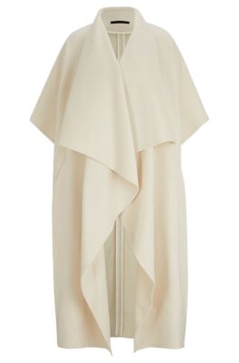 Shop Hugo Boss Naomi X Boss Waterfall-front Cape Coat In Virgin Wool In White