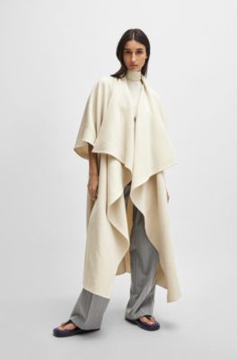 NAOMI x BOSS waterfall-front cape coat in virgin wool, White
