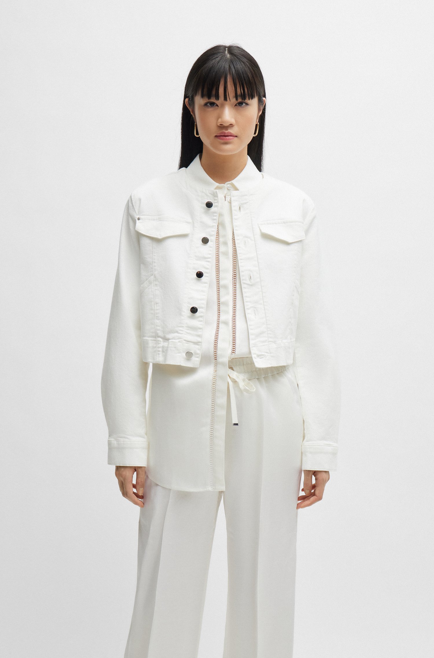 Collarless jacket Italian cotton denim