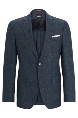 BOSS - Slim-fit jacket in patterned virgin wool and linen