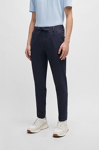 Relaxed-fit trousers in a linen blend, Dark Blue