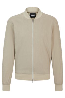 Shop Hugo Boss Slim-fit Jacket In A Linen Blend In Khaki