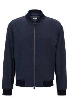 Shop Hugo Boss Slim-fit Jacket In A Linen Blend In Dark Blue