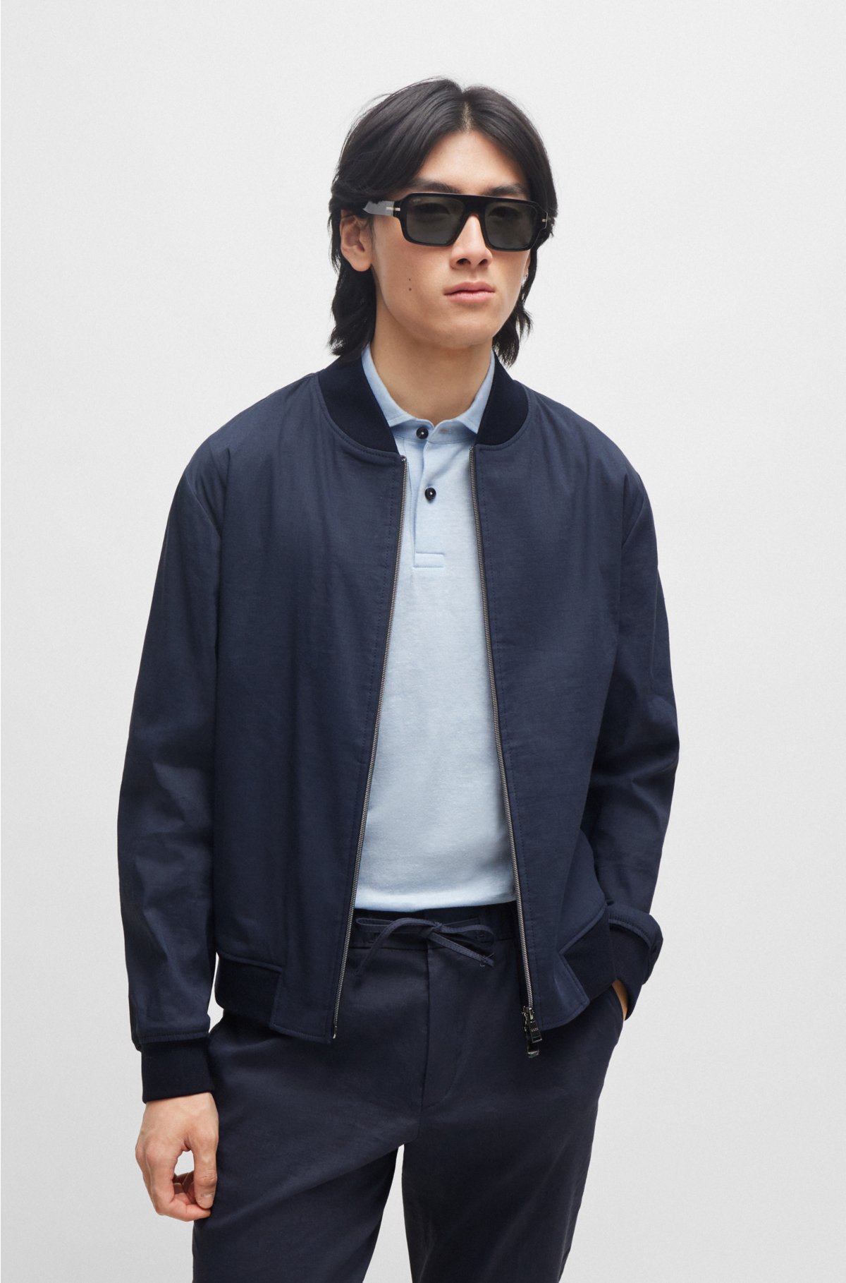 BOSS - Slim-fit jacket in a linen blend
