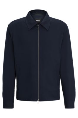 Hugo Boss Slim-fit Jacket In Stretch Seersucker With Wrinkle Recovery In Dark Blue