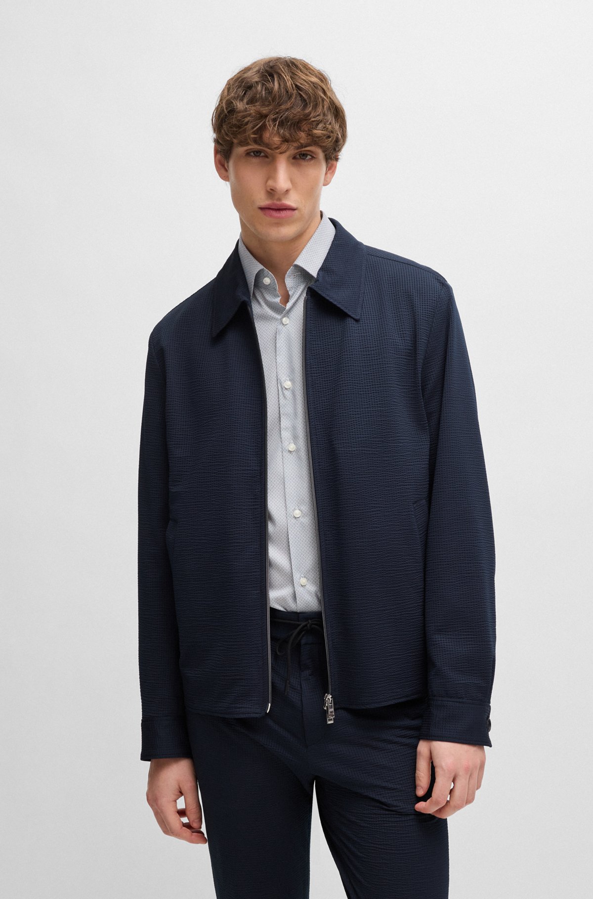 BOSS - Slim-fit jacket in stretch seersucker with wrinkle BOSS - Slim-fit jacket in stretch seersucker with wrinkle