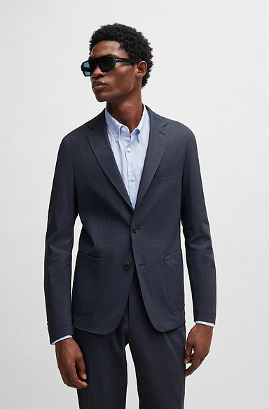 Slim-fit single-breasted jacket in a linen blend, Dark Blue