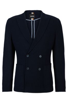 Shop Hugo Boss Slim-fit Jacket In Micro-patterned Cotton In Dark Blue