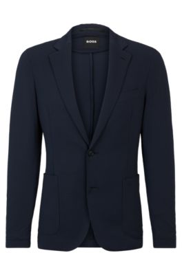 BOSS - Slim-fit jacket in performance-stretch seersucker