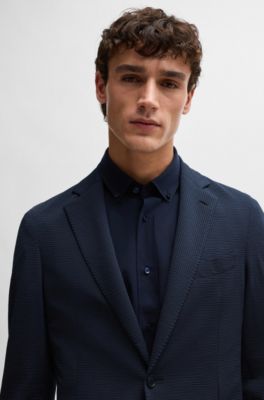 Slim-fit jacket in performance-stretch seersucker, Dark Blue