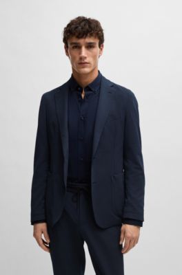 Slim-fit jacket in performance-stretch seersucker, Dark Blue