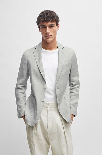 Slim-fit jacket in a micro-patterned linen blend, Silver