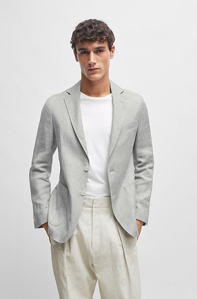 Slim-fit jacket in a micro-patterned linen blend, Silver