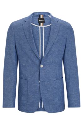 Micro-patterned slim-fit jacket in a linen blend, Blue