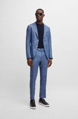 Micro-patterned slim-fit jacket in a linen blend, Blue