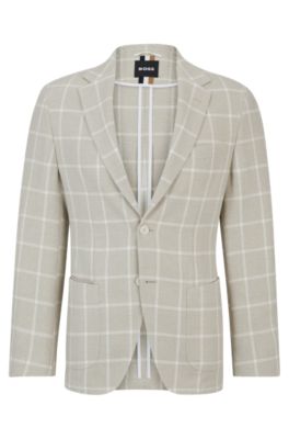 Shop Hugo Boss Regular-fit Jacket In A Checked Cotton Blend In White