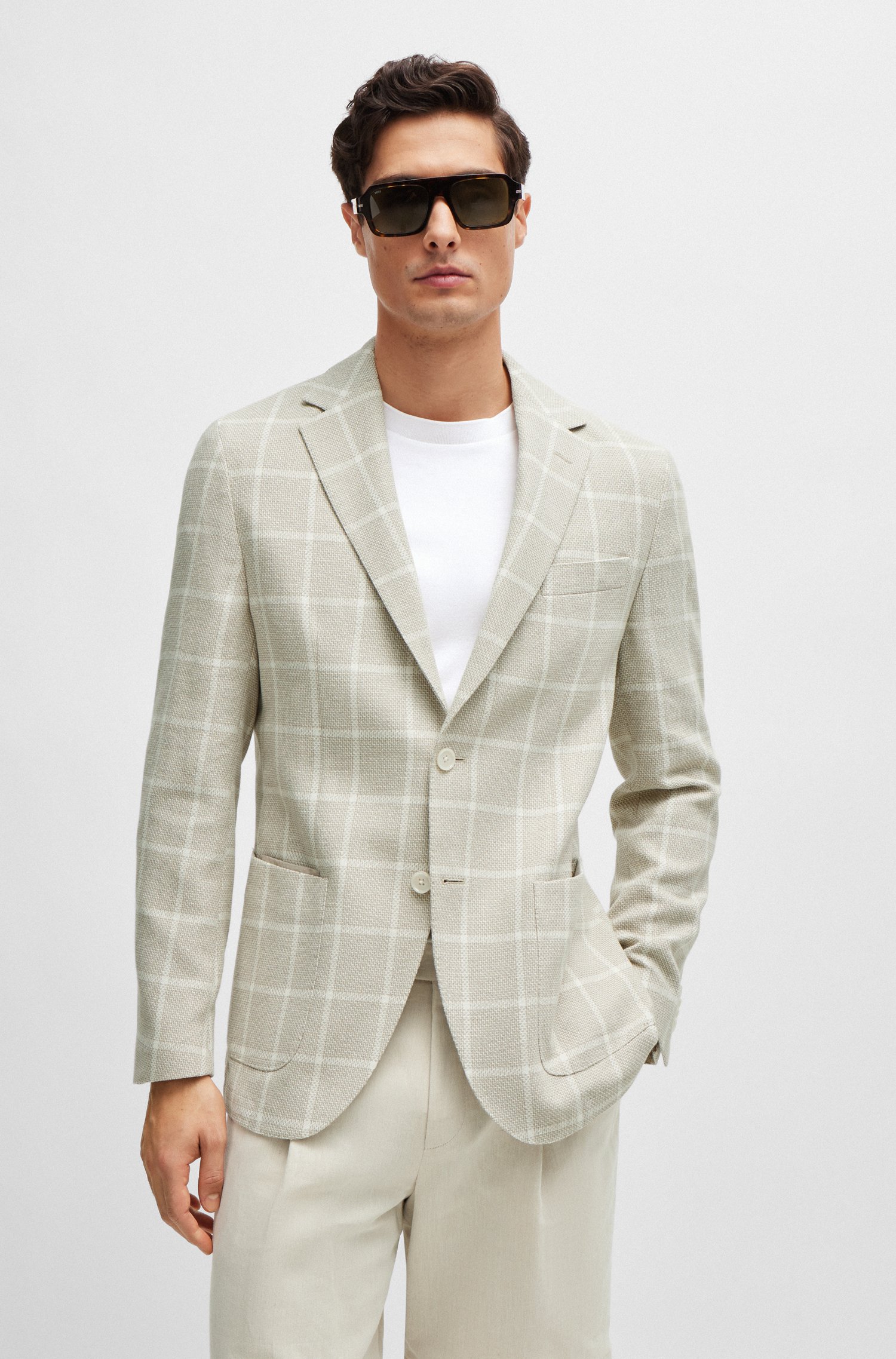 Regular-fit jacket a checked cotton blend