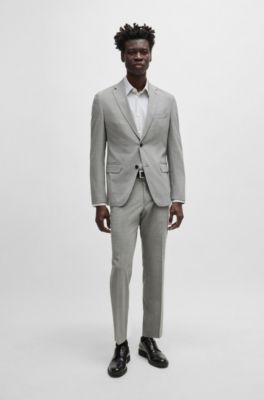 Traje slim fit en pa&ntilde;o t&eacute;cnico el&aacute;stico con microestampado, Plata