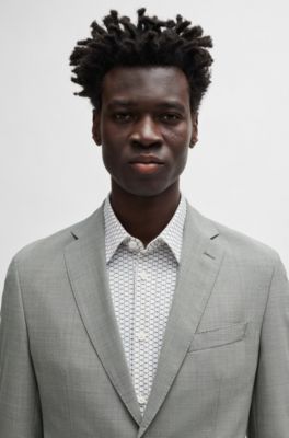 Traje slim fit en pa&ntilde;o t&eacute;cnico el&aacute;stico con microestampado, Plata