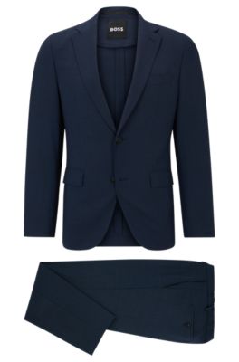 Traje slim fit en pa&ntilde;o t&eacute;cnico el&aacute;stico con microestampado, Azul oscuro