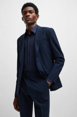 Traje slim fit en pa&ntilde;o t&eacute;cnico el&aacute;stico con microestampado, Azul oscuro