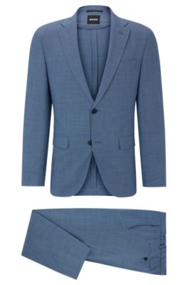 Shop Hugo Boss Slim-fit Suit In Micro-patterned Performance-stretch Cloth In Blue