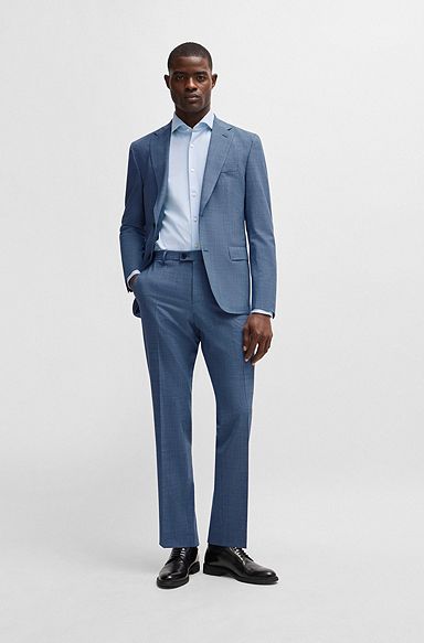 Slim-fit suit in micro-patterned performance-stretch cloth, Blue