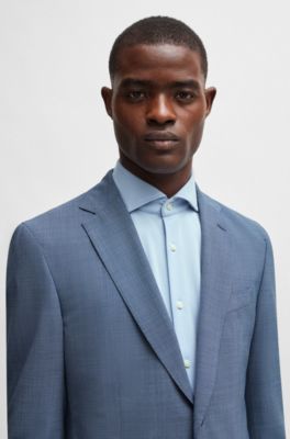 Traje slim fit en pa&ntilde;o t&eacute;cnico el&aacute;stico con microestampado, Azul