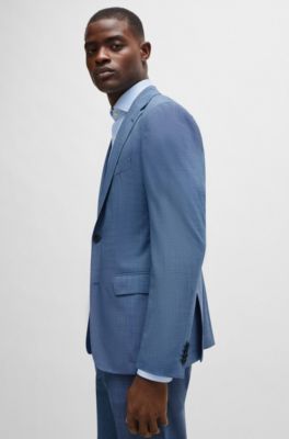 Traje slim fit en pa&ntilde;o t&eacute;cnico el&aacute;stico con microestampado, Azul