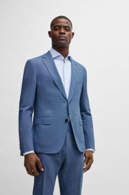 Traje slim fit en pa&ntilde;o t&eacute;cnico el&aacute;stico con microestampado, Azul