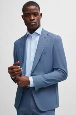Traje slim fit en pa&ntilde;o t&eacute;cnico el&aacute;stico con microestampado, Azul