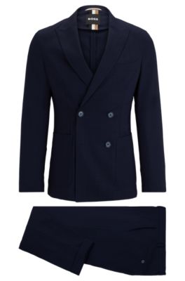 Shop Hugo Boss Double-breasted Slim-fit Suit In Virgin Wool In Dark Blue