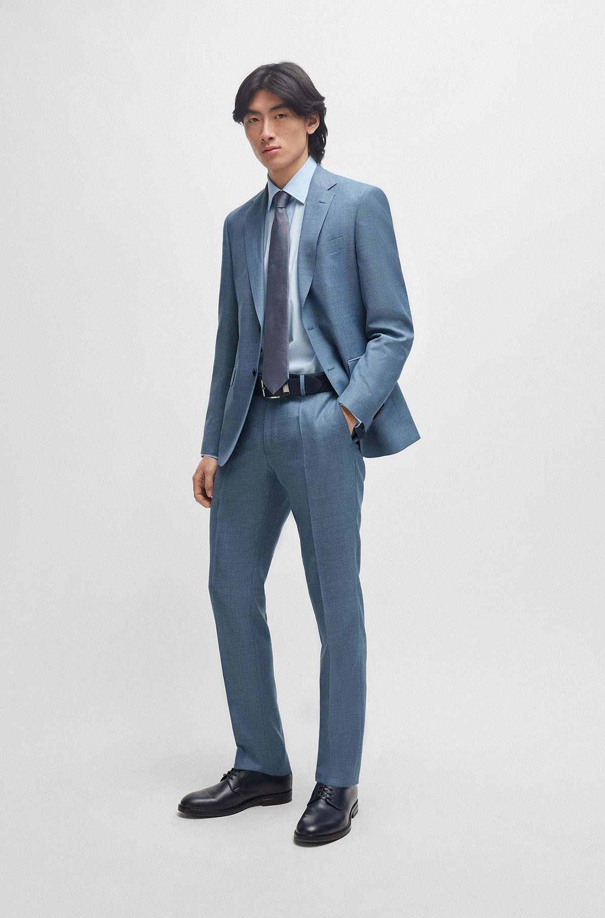 Regular-fit suit in micro-patterned virgin wool, Blue