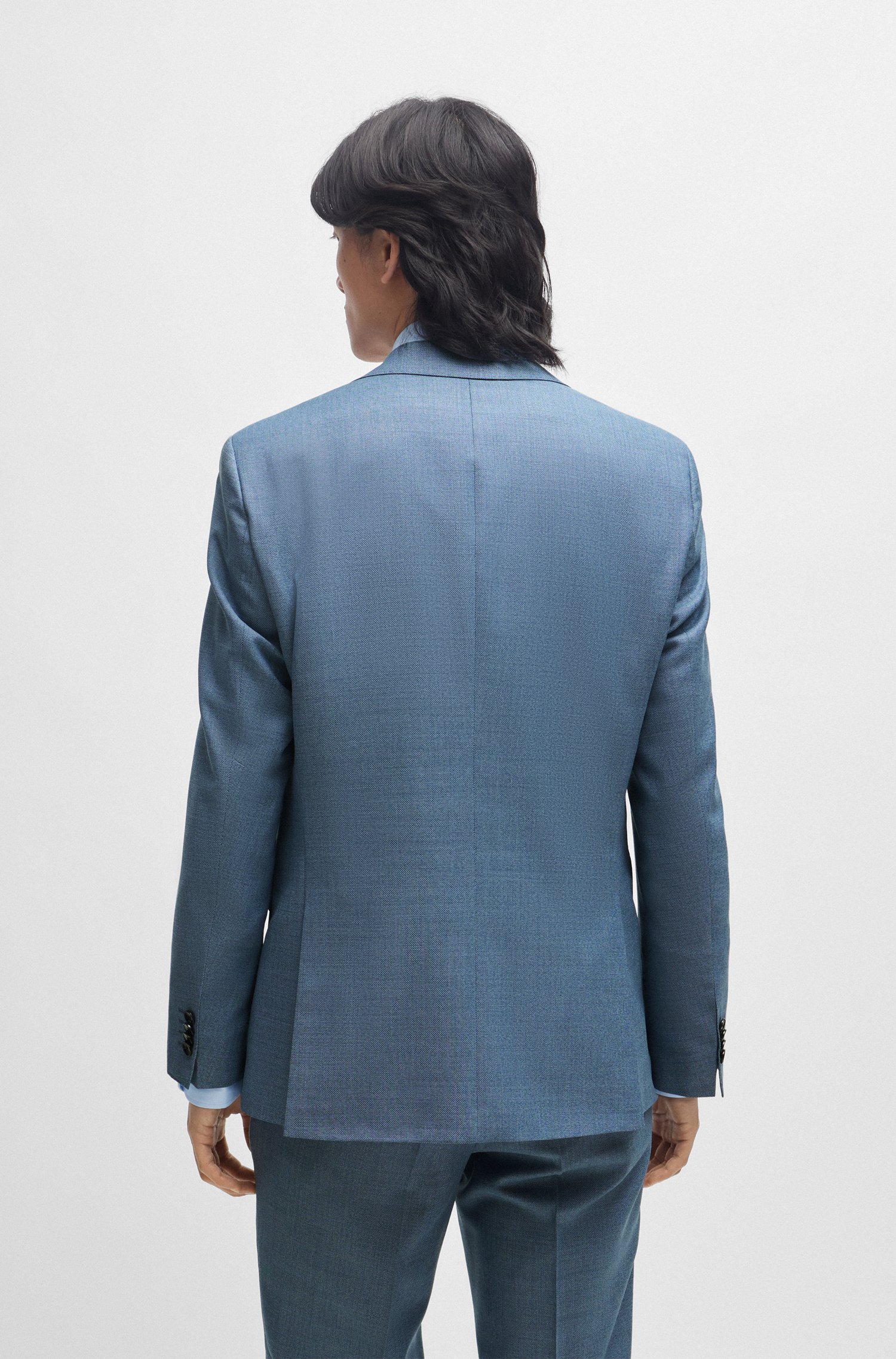 Regular-fit suit micro-patterned virgin wool