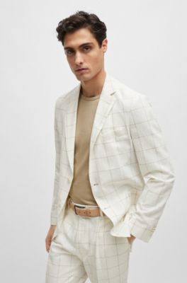 Slim-fit two-piece suit in checked material, White