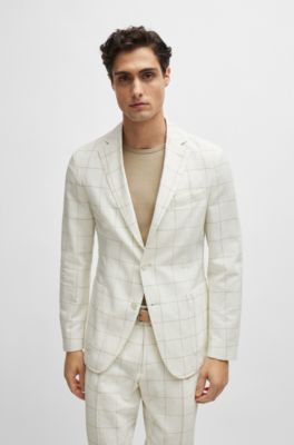 Slim-fit two-piece suit in checked material, White