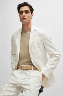 Slim-fit two-piece suit in checked material, White