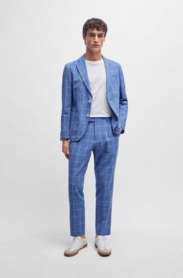 Slim-fit two-piece suit in checked material, Light Blue