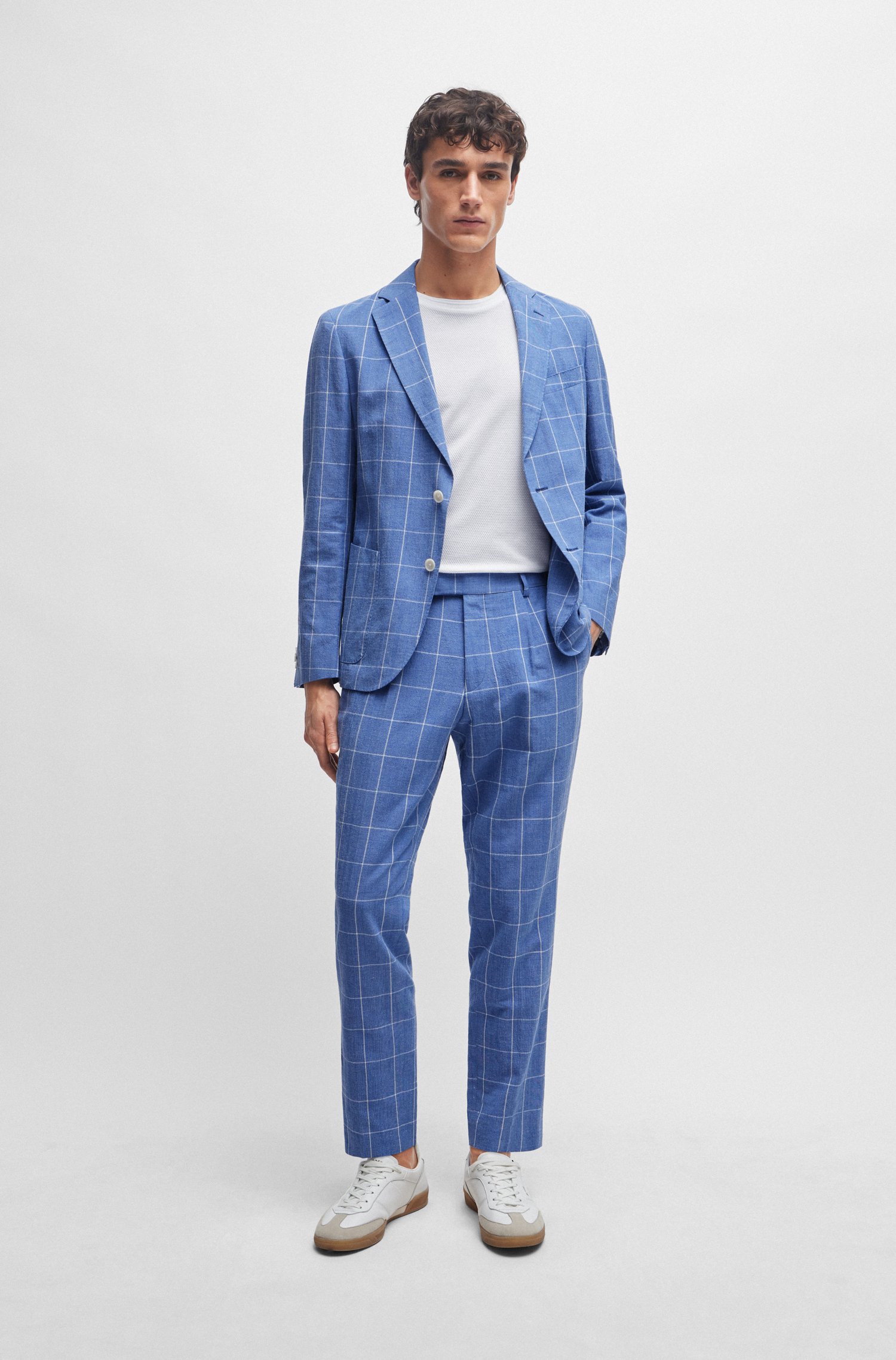Slim-fit two-piece suit checked material