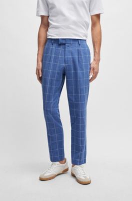 BOSS - Slim-fit two-piece suit in checked material - Light Blue