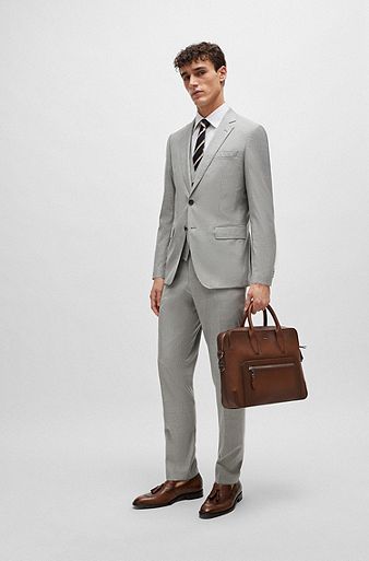 Slim-fit suit in a melange wool blend, Silver