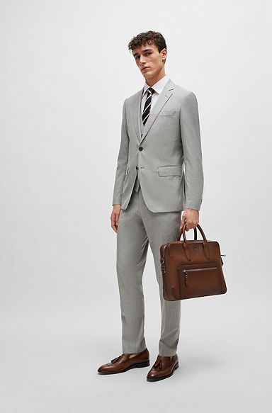 Slim-fit suit in a melange wool blend, Silver