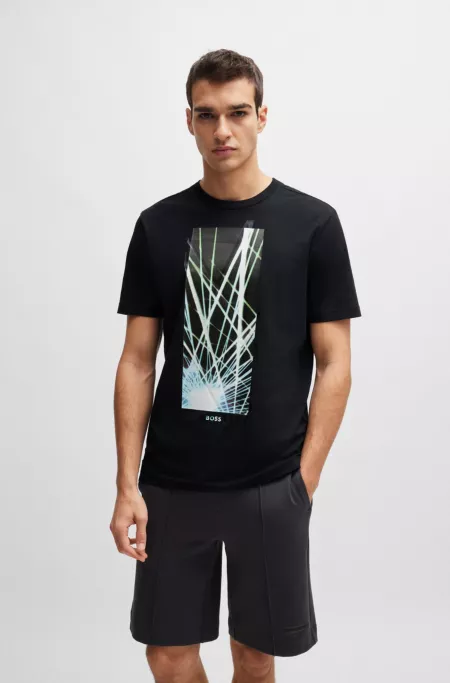 Regular-fit T-shirt in stretch cotton with seasonal artwork