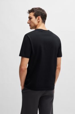 Camiseta regular fit de algod&oacute;n el&aacute;stico con ilustraci&oacute;n de temporada, Negro