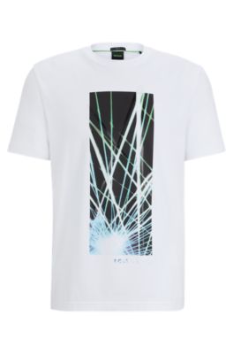 Shop Hugo Boss Regular-fit T-shirt In Stretch Cotton With Seasonal Artwork In White