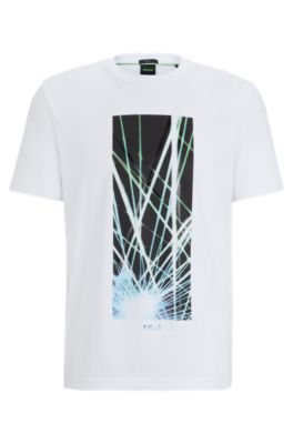 Hugo Boss Regular-fit T-shirt In Stretch Cotton With Seasonal Artwork In White