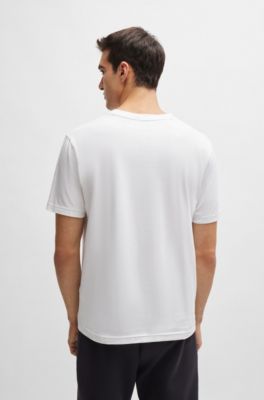 Camiseta regular fit de algod&oacute;n el&aacute;stico con ilustraci&oacute;n de temporada, Blanco