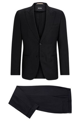 Slim-fit suit in melange wool and linen, Black