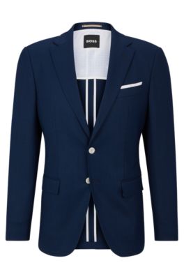 Shop Hugo Boss Slim-fit Jacket In A Hopsack-weave Wool Blend In Dark Blue
