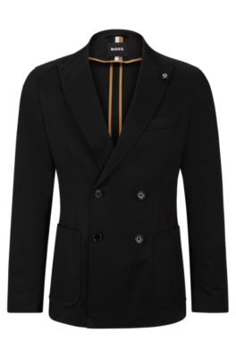 Shop Hugo Boss Slim-fit Double-breasted Jacket In Stretch Cotton In Black